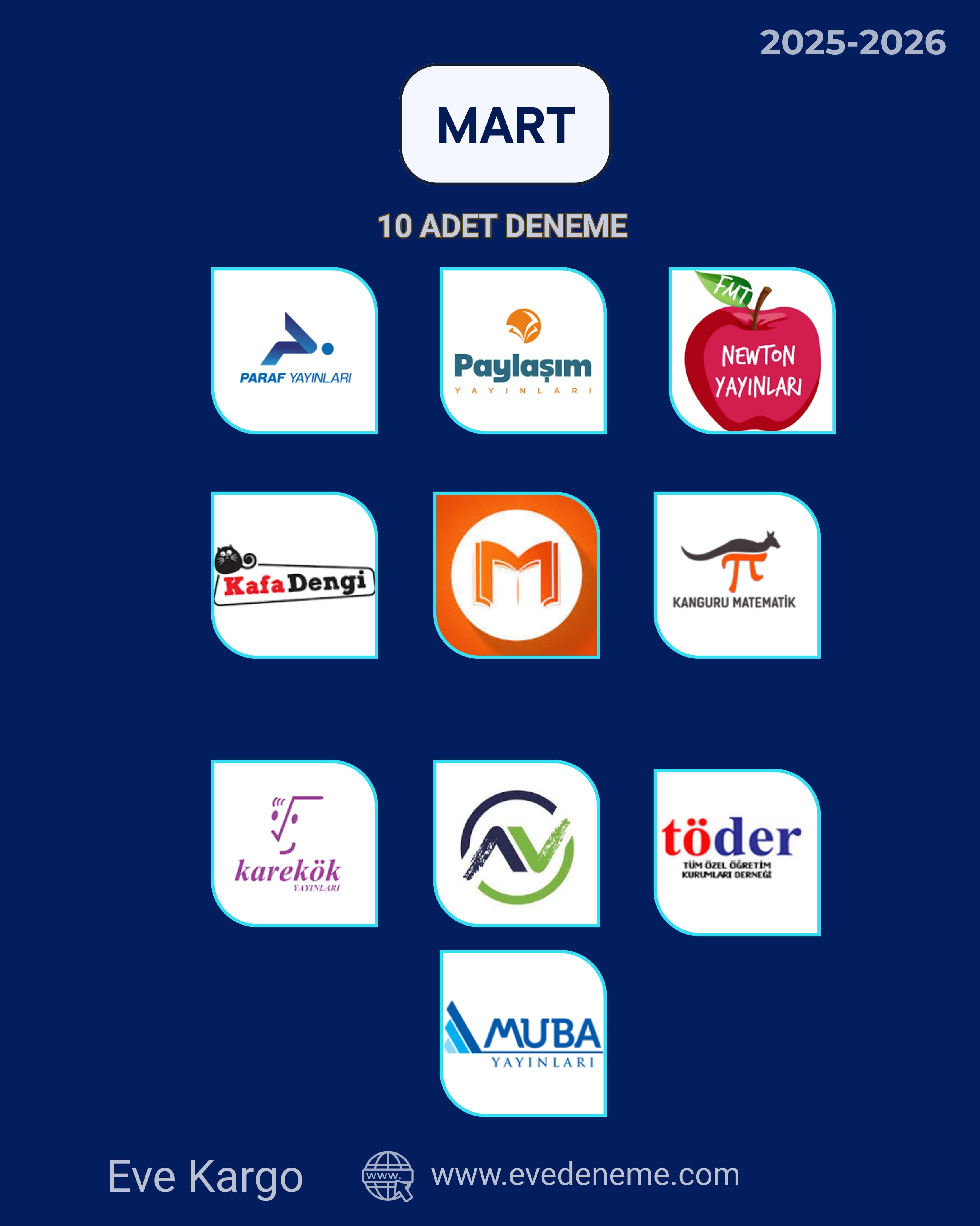 2025-2026 LGS Mart Sonu Deneme Paketi 10 Adet | Panelli ve Panelsiz Seçenek | Eve Kargo