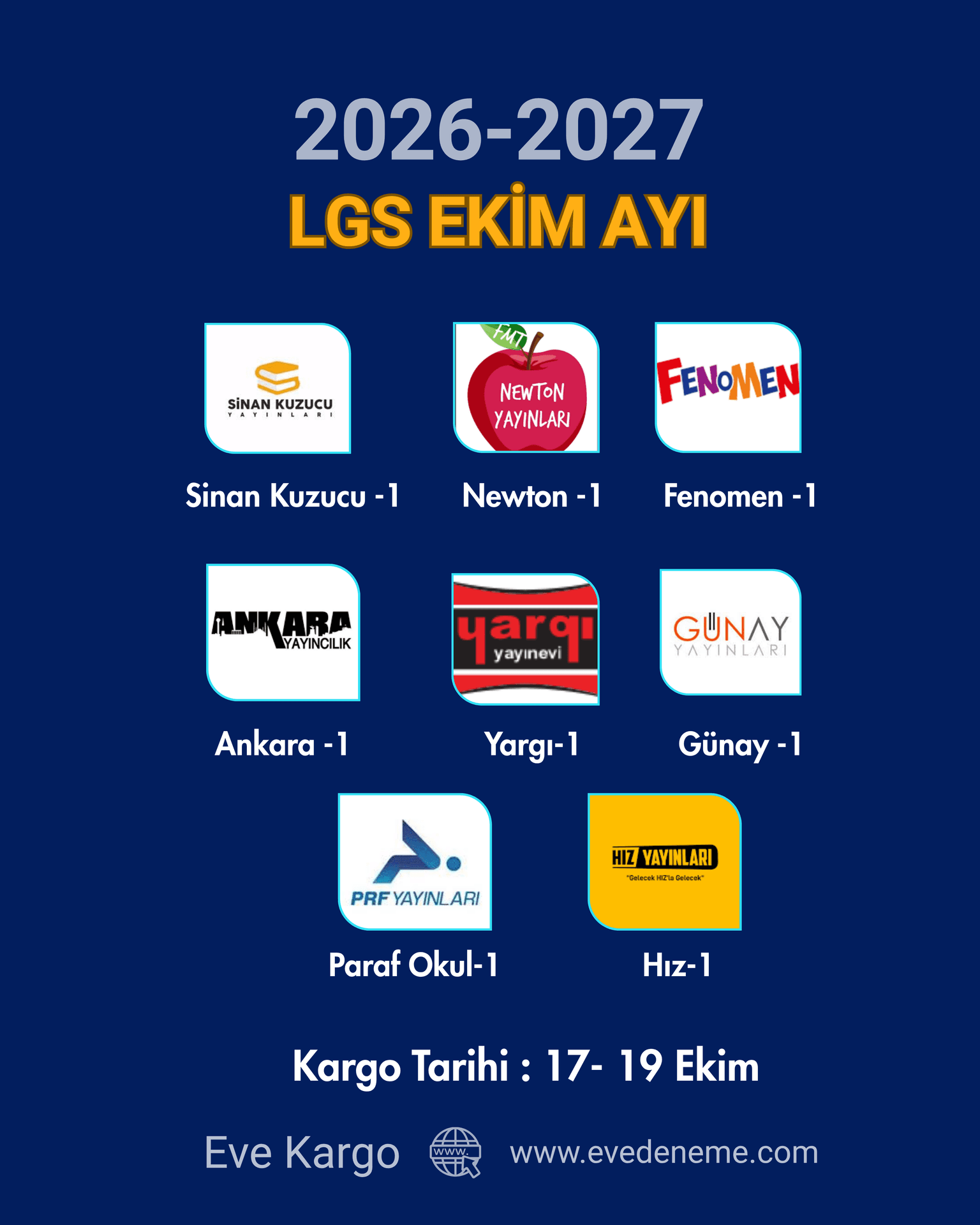 LGS 8’li Deneme Paketi | Ekim Ayı | 2026-2027 | Evedeneme