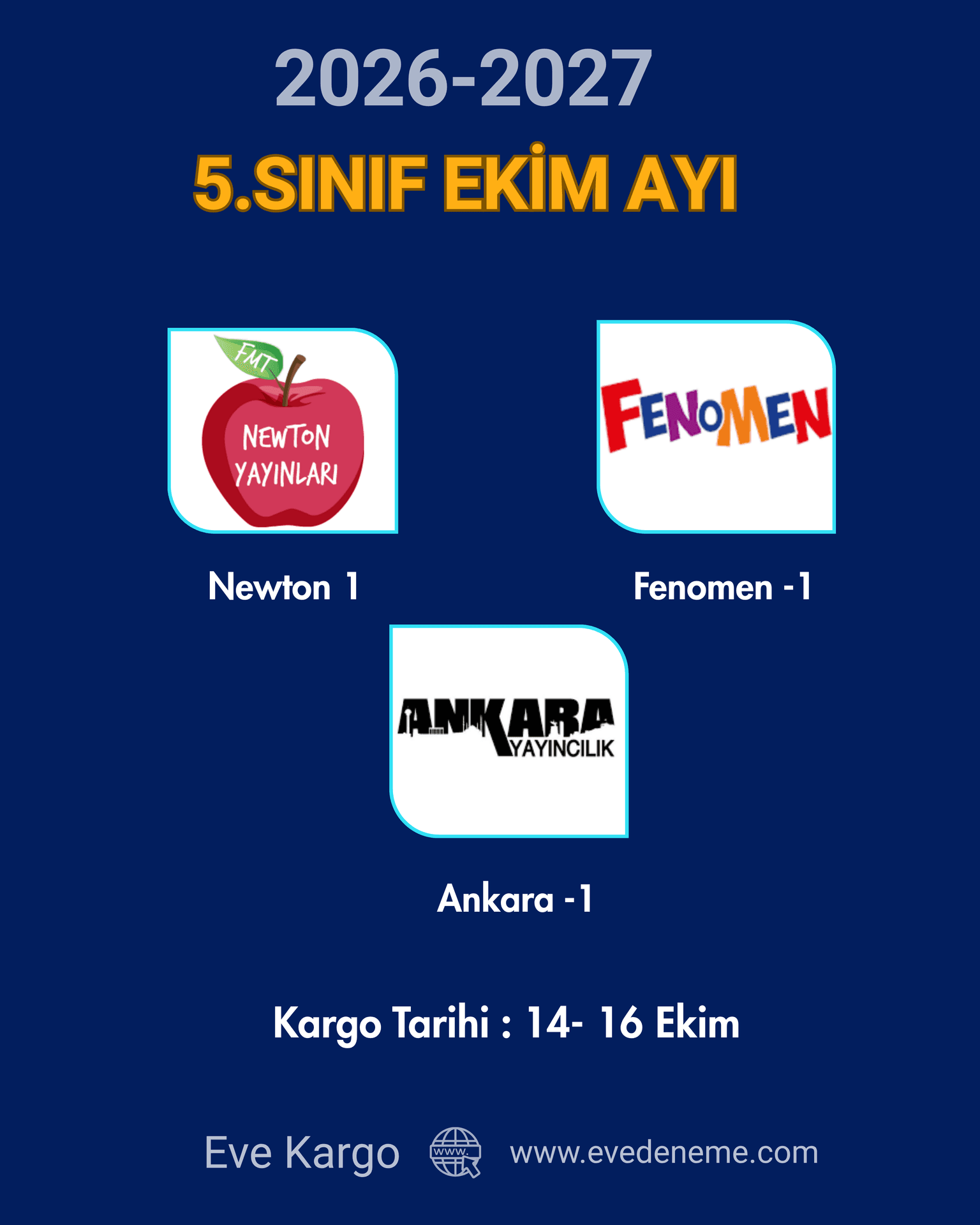 5. Sınıf Ekim Ayı 3'lü Deneme Paketi | 2026-2027 | Eve Deneme