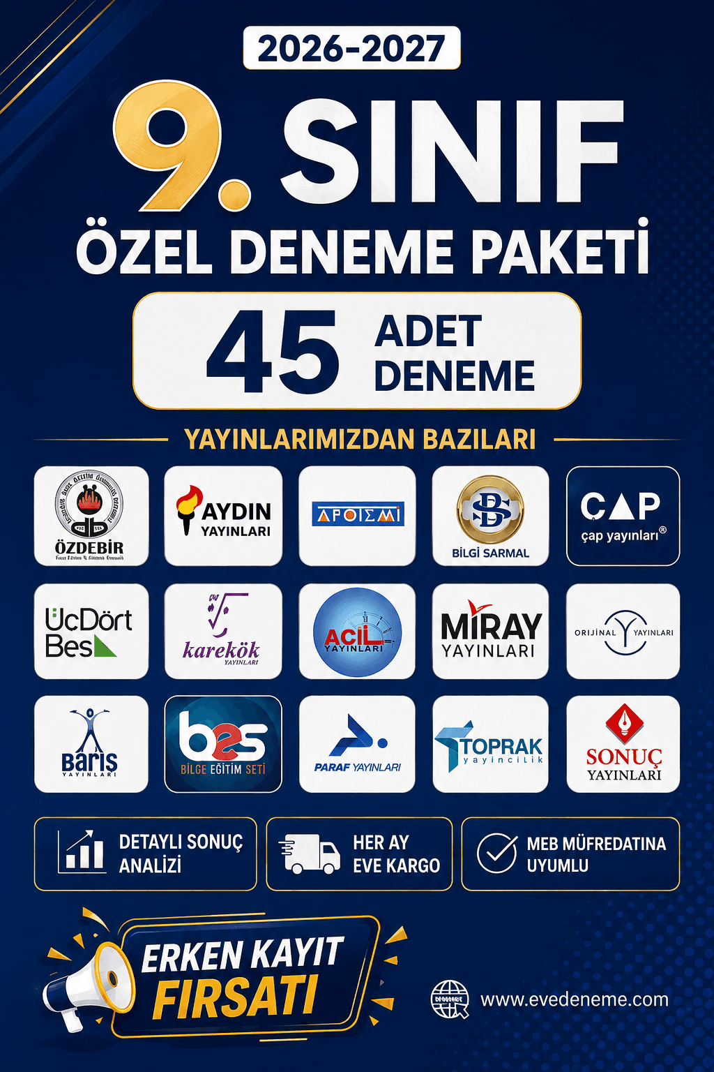 9. Sınıf 45 Deneme Özel Paketi | 2026-2027 Eğitim Öğretim Yılı