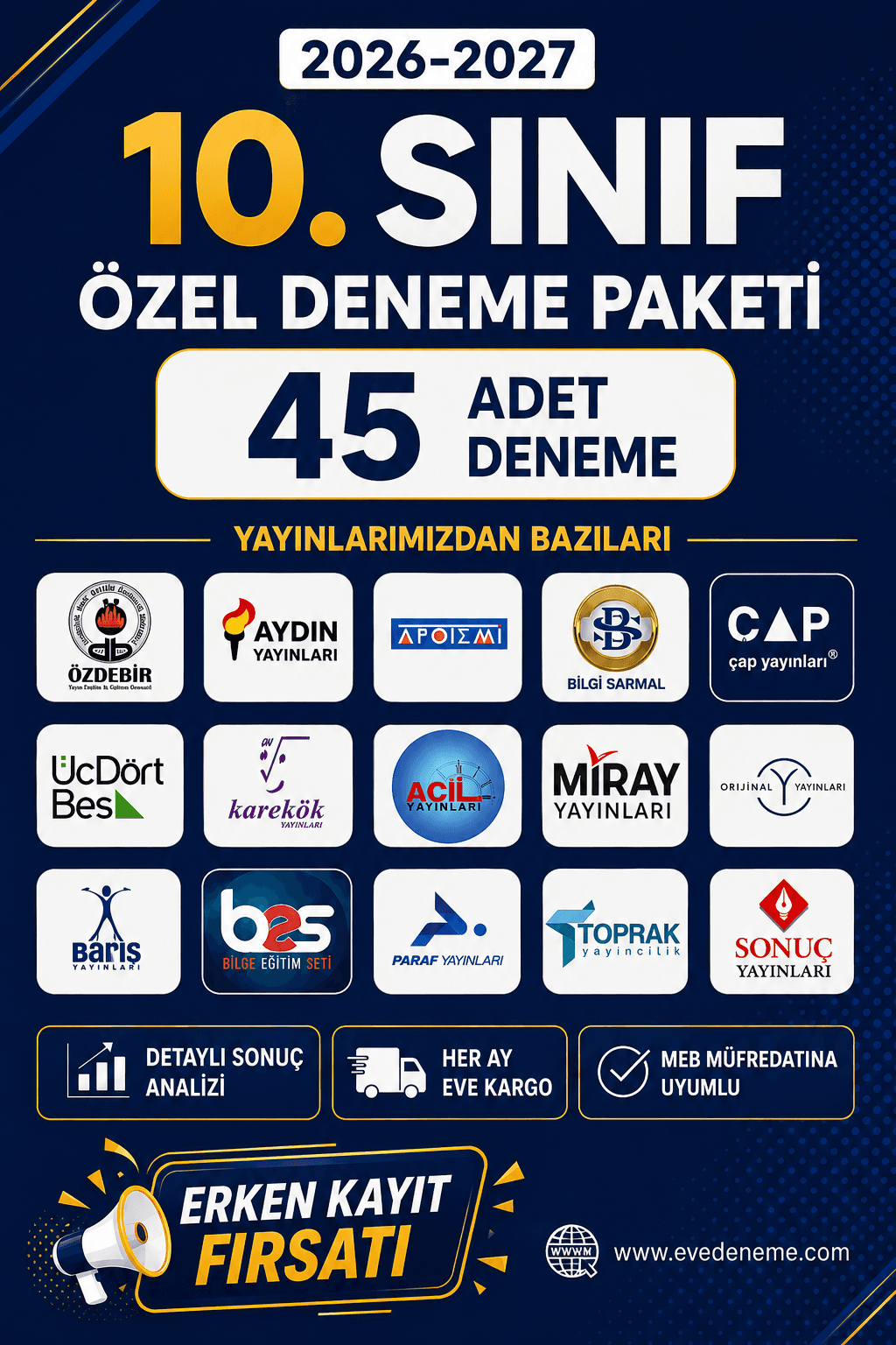 10. Sınıf 45 Deneme Özel Paketi | 2026-2027 Eğitim Öğretim Yılı
