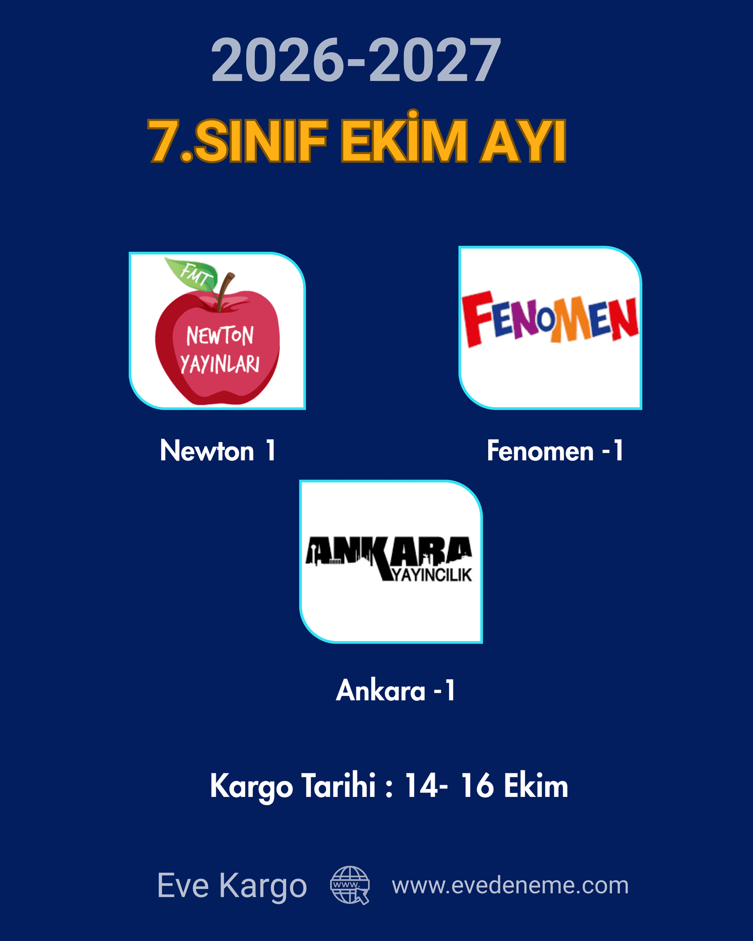 7. Sınıf Ekim Ayı 3'lü Deneme Paketi | 2026-2027 | Eve Deneme