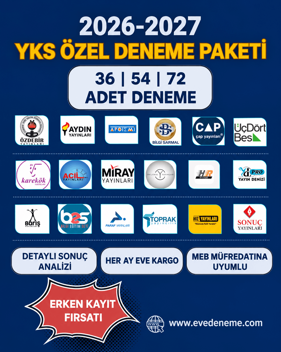 2026-2027 YKS Özel Deneme Paketi | 36, 54 ve 72 Deneme Seçenekleri